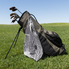 Zwarte luipaard in het oerwoud, handgetekend, op m golfhanddoek