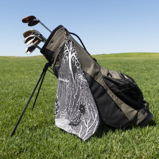 Zwarte luipaard in het oerwoud, handgetekend, op m golfhanddoek (Groen)