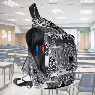 Zwarte luipaard in het oerwoud, handgetekend, op m sling bag