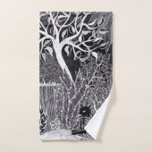 Zwarte luipaard in het oerwoud - potloodtekening bad handdoek (Handdoek)