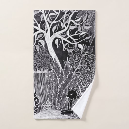 Zwarte luipaard in het oerwoud - potloodtekening bad handdoek (Handdoek)