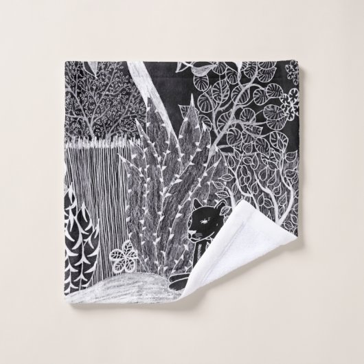 Zwarte luipaard in het oerwoud - potloodtekening bad handdoek (Wasdoekje)