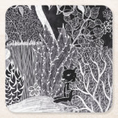 Zwarte luipaard in het oerwoud - potloodtekening kartonnen onderzetters (Voorkant)