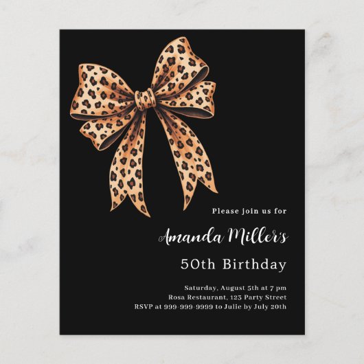 Zwarte luipaard print boog bruine verjaardag uitno (Voorkant)