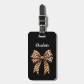 Zwarte luipaard print boog naam script bagagelabel (Voorkant verticaal)