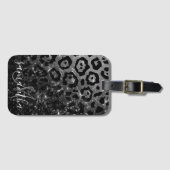Zwarte luipaard print en glitter bagagelabel (Voorkant (horizontaal))