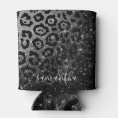 Zwarte luipaard print en glitter blikjeskoeler (Achterkant)