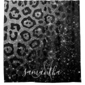 Zwarte luipaard print en glitter douchegordijn (Voorkant)