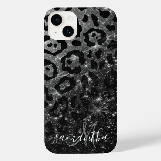 Zwarte luipaard print en glitter iPhone hoesje (Achterkant)