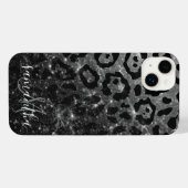 Zwarte luipaard print en glitter iPhone hoesje (Achterkant horizontaal)