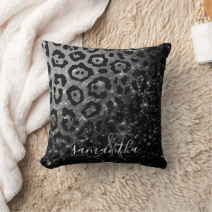 Zwarte luipaard print en glitter kussen