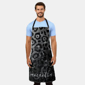 Zwarte luipaard print en glitter schort (Gedragen)