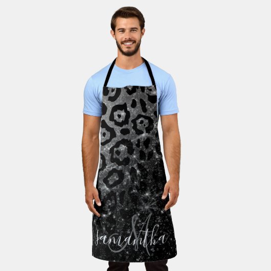 Zwarte luipaard print en glitter schort (Gedragen)