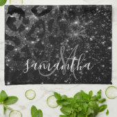 Zwarte luipaard print en glitter theedoek (Gevouwen)