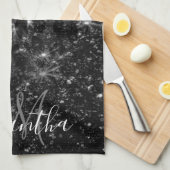Zwarte luipaard print en glitter theedoek (Quarter Fold)