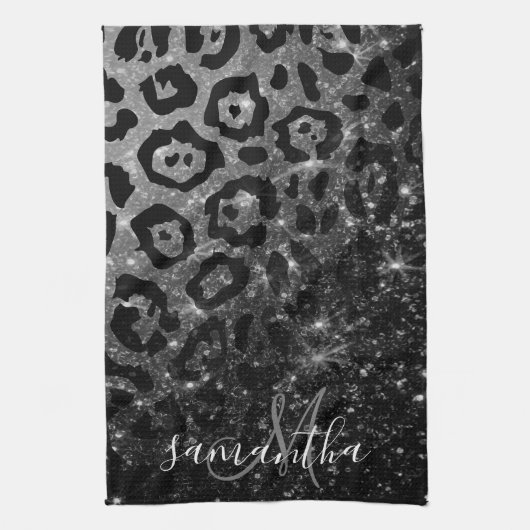 Zwarte luipaard print en glitter theedoek (Verticaal)