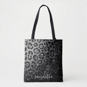 Zwarte luipaard print en glitter tote bag