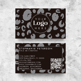 Zwarte Luipaardprint Aangepast Bedrijfslogo QR-cod Visitekaartje