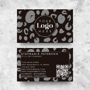Zwarte Luipaardprint Aangepast Bedrijfslogo QR-cod Visitekaartje