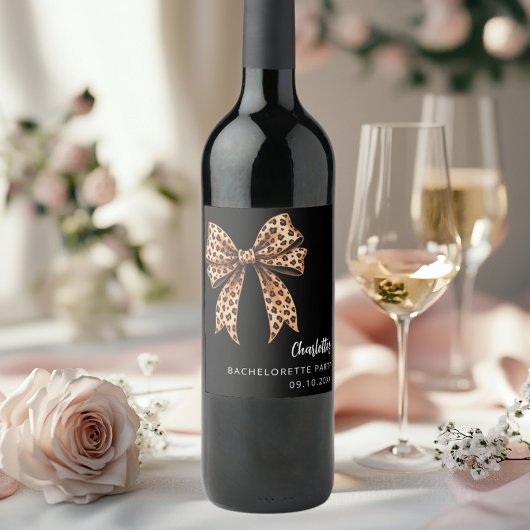 Zwarte luipaardprint strik Bachelorette-feestje Wijn Etiket