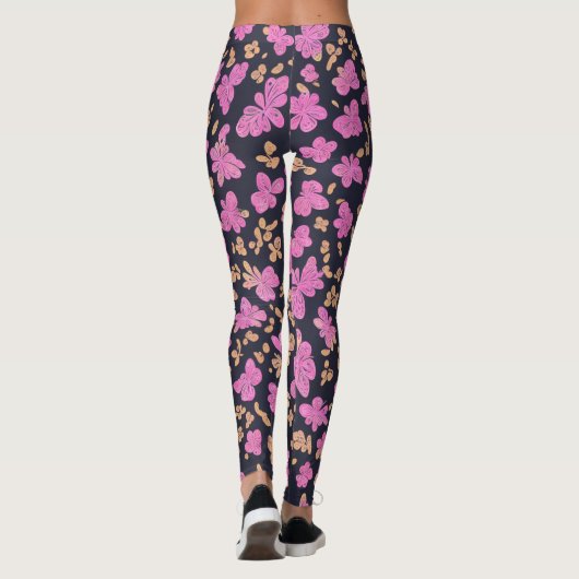 Zwarte Lululemon roze vlinders bloemig Leggings (Achterkant)