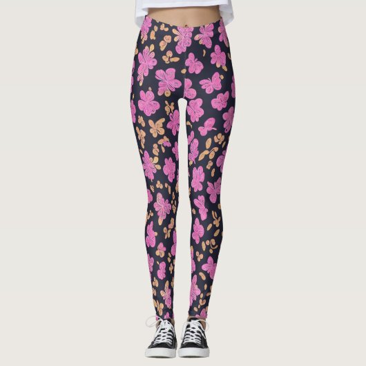 Zwarte Lululemon roze vlinders bloemig Leggings (Voorkant)