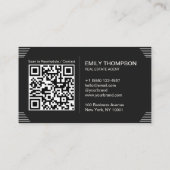 Zwarte Luxe Art Deco QR Code Minimaal Design Afsprakenkaartje (Achterkant)