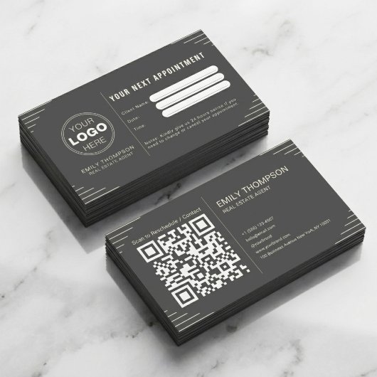 Zwarte Luxe Art Deco QR Code Minimaal Design Afsprakenkaartje