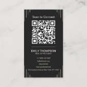 Zwarte Luxe Art Deco QR Code Minimaal Design Visitekaartje (Achterkant)