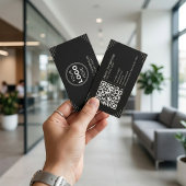 Zwarte Luxe Art Deco QR Code Minimaal Design Visitekaartje