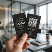 Zwarte Luxe Art Deco QR Code Minimaal Design Visitekaartje