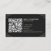 Zwarte Luxe Art Deco QR Code Minimaal Design Visitekaartje (Achterkant)