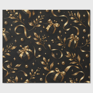 Zwarte luxe cadeauverpakking met gouden bloemen – cadeaupapier