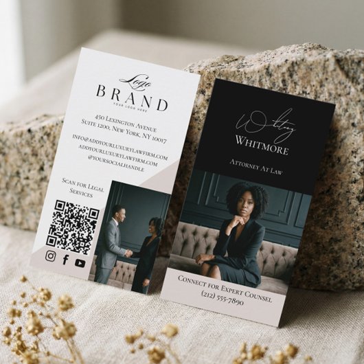 Zwarte Luxe Elegante Advocaat Foto QR Code Visitekaartje