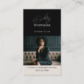 Zwarte Luxe Elegante Advocaat Foto QR Code Visitekaartje (Voorkant)