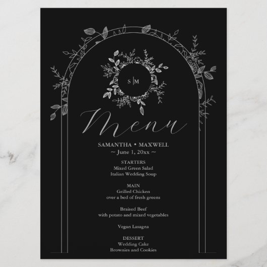 Zwarte luxe elegante gedrukte menukaarten  menu (Voorkant)