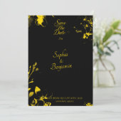 Zwarte luxe en gouden bloemen save the date kaart (Staand voorkant)