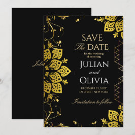 Zwarte luxe en gouden Save the Date-uitnodigingska Kaart