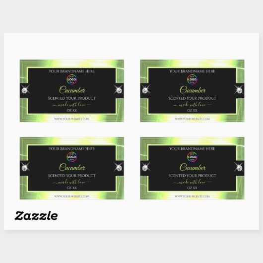 Zwarte luxe glanzende lichtgroene logo-productlabe rechthoekige sticker (Vel)