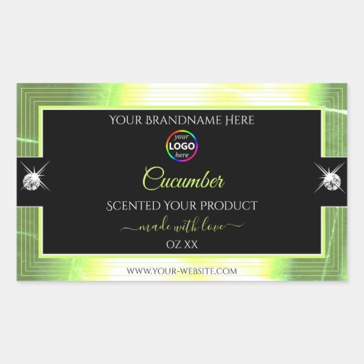 Zwarte luxe glanzende lichtgroene logo-productlabe rechthoekige sticker (Voorkant)