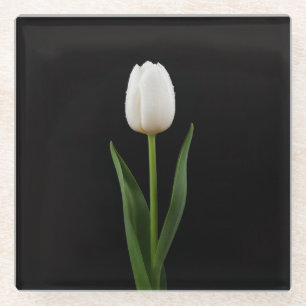 Zwarte Luxe Glas onderzetter, Parelwitte Tulp Glazen Onderzetter
