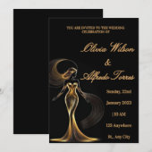 Zwarte luxe & gouden elegante trouwuitnodiging bedankkaart (Voorkant / Achterkant)