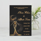 Zwarte luxe & gouden elegante trouwuitnodiging save the date (Staand voorkant)