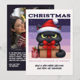 Zwarte Luxe Grappige Kat Retro Kerst Foto Feestdagenkaart