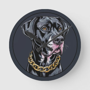 Zwarte Luxe Hond Met Gouden Ketting Ronde Klok