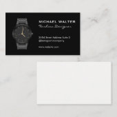 Zwarte luxe horloge met strakke lijnen visitekaartje (Voorkant / Achterkant)