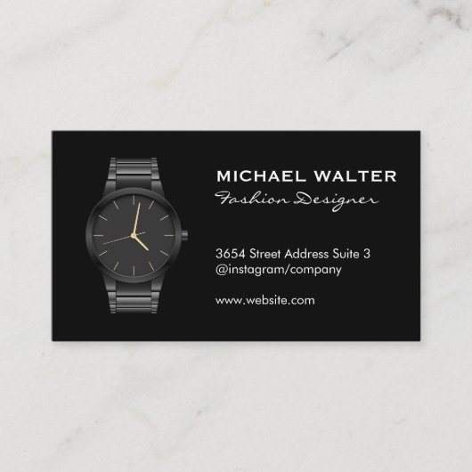 Zwarte luxe horloge met strakke lijnen visitekaartje (Voorkant)