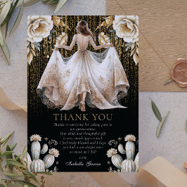 Zwarte Luxe Ivoor & Gouden Quinceañera Bedankt Kaart