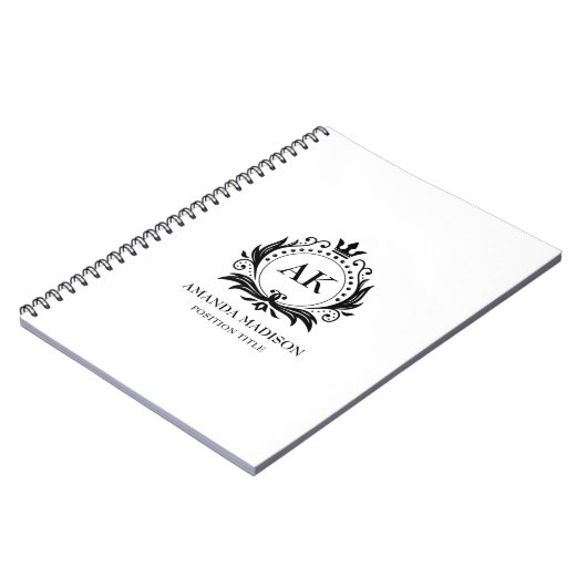 Zwarte Luxe Kroon Monogram   Notitieboek (Linkerzijde)