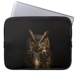 Zwarte Luxe Laptophoes, Gouden Uil met Ogen Laptop Sleeve